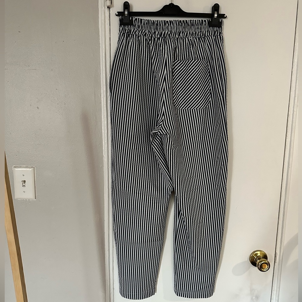 Bodyform Blue and White Striped Pants with Back Pocket and concealed side pocket